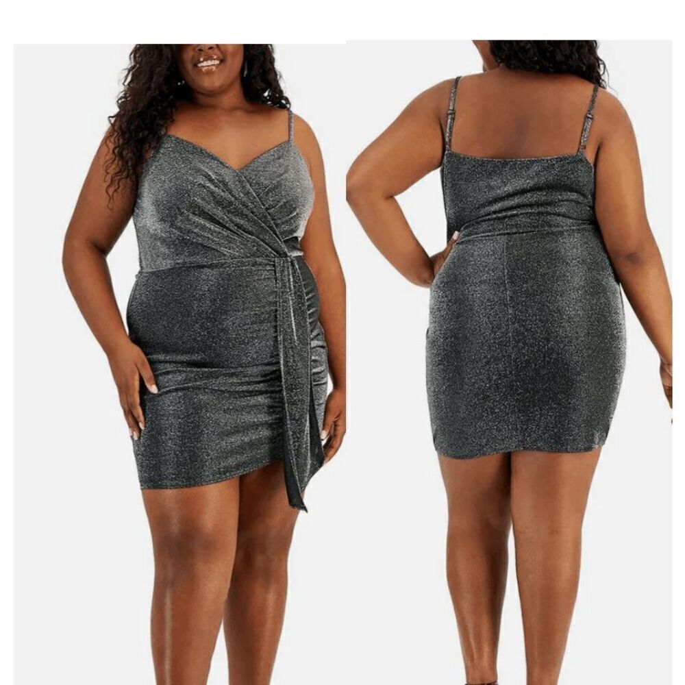 BCX Trendy Plus Size Silver Metallic-Threaded Cocktail Dress 3X